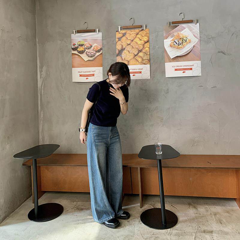 333sss cha爱的牛o腿仔裤DRA！显瘦分割线！秋复古直筒阔拖裤地裤