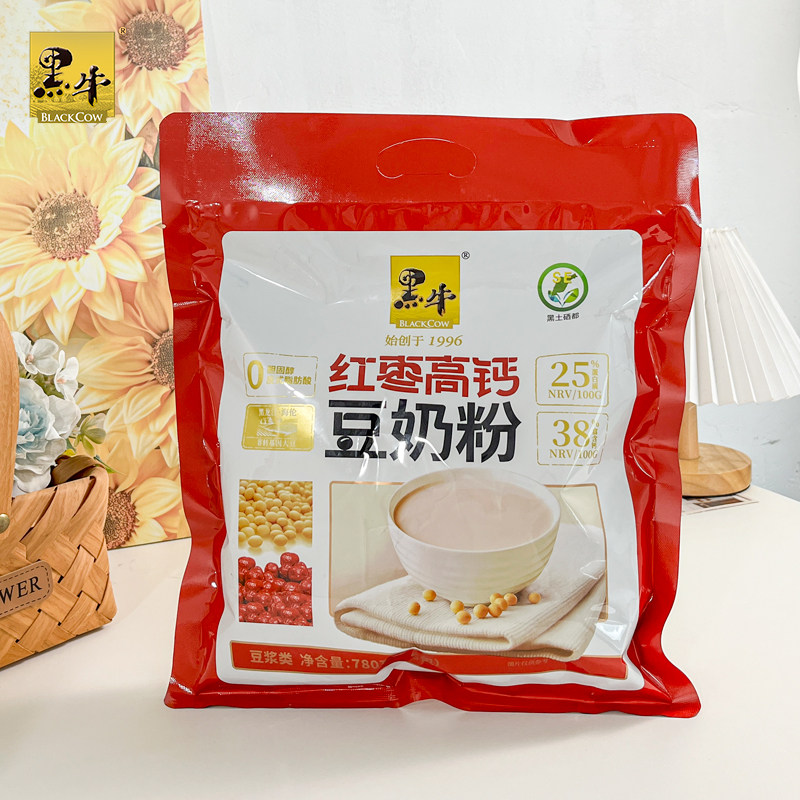 黑牛红枣高钙豆奶粉780g早餐冲饮速食免煮早餐奶办公室下午茶