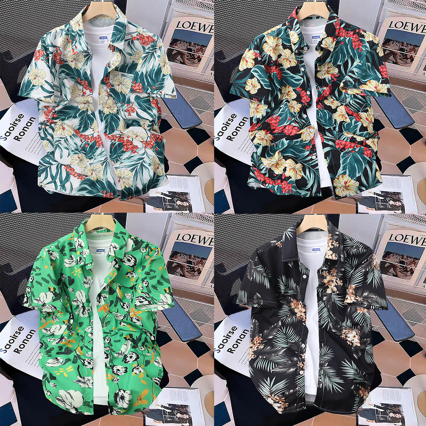 美式夏威夷印花衬衫男短袖夏季港风日系复古半袖衣服男士沙滩衬衣,男装,衬衫,淘宝优惠券,粉丝福利购,淘宝优惠卷