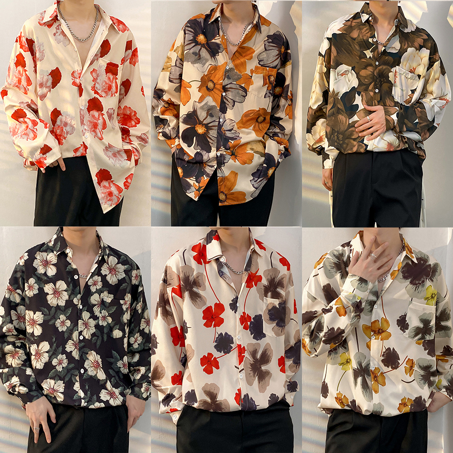 花衬衫男长袖高级感垂感宽松衬衣