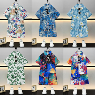 男童衬衫夏装套装2025新款儿童海边休闲男宝宝夏季帅气短袖花衬衣
