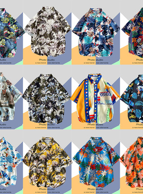 cec超火夏威夷沙滩花衬衫短袖男士宽松ins港风日系复古着潮流衬衣