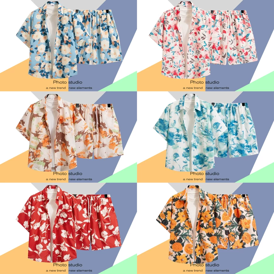 Retro shirt, beach shorts, set, oversize