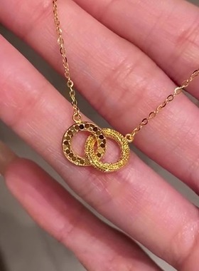 法式轻奢碎碎冰莫比乌斯项链女时尚高级感双环吊坠高颜值锁骨链
