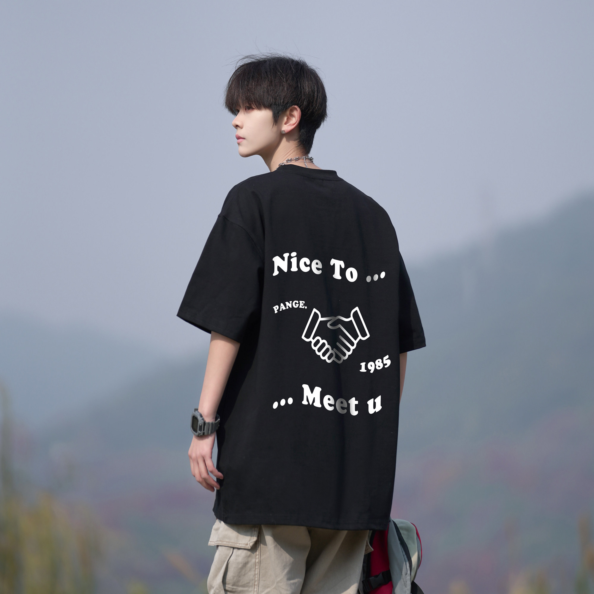 美式复古夏季新款纯棉短袖图片