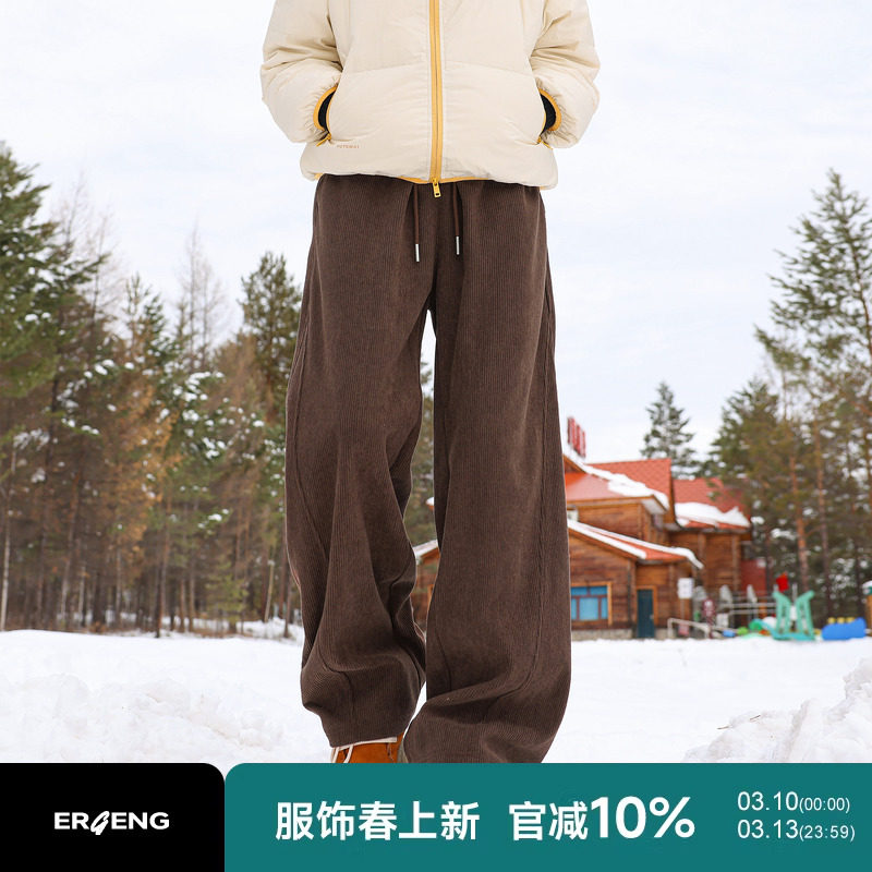 二更灯芯绒休闲裤男冬季加绒加厚保暖棉裤宽松直筒潮流男生运动裤