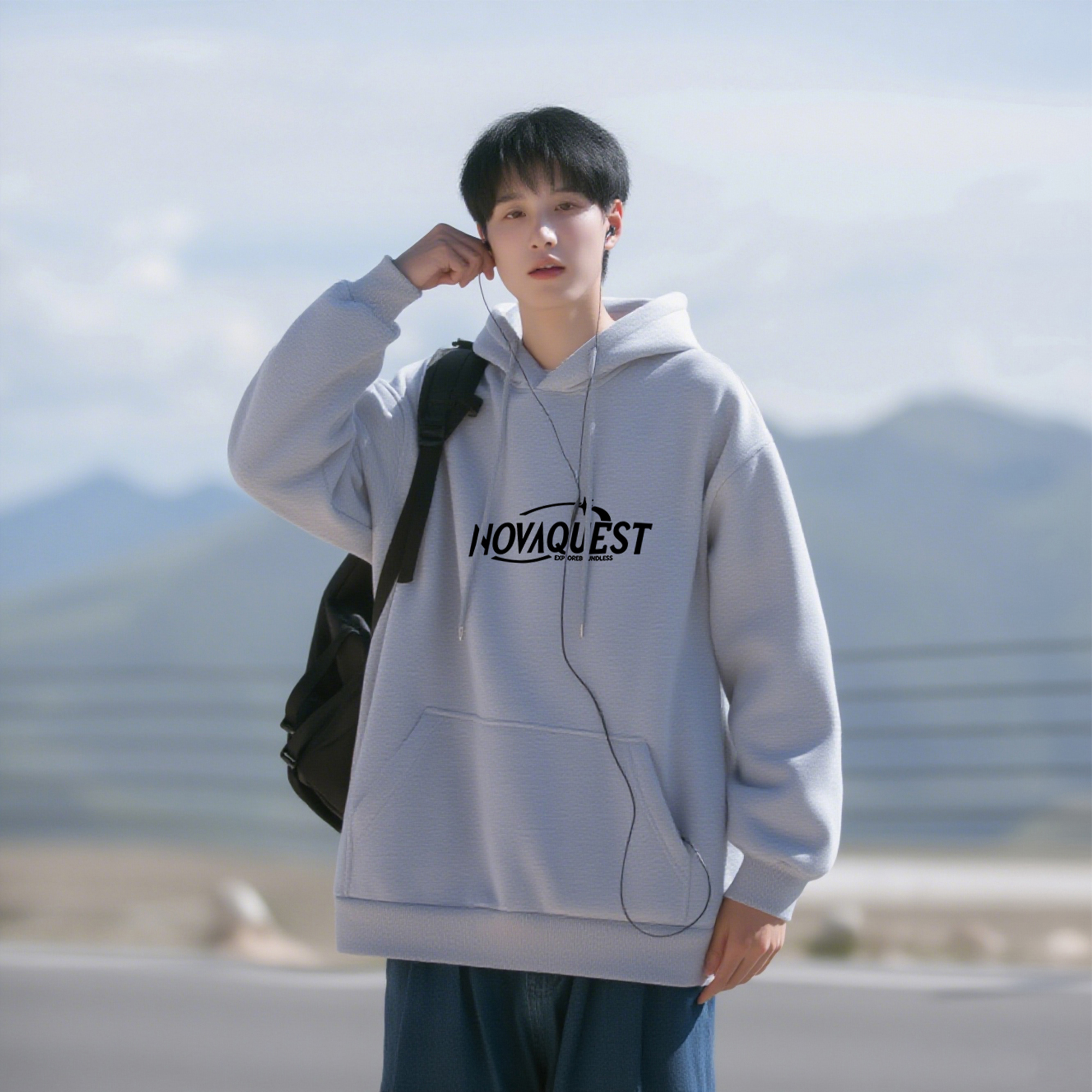 二更连帽卫衣男春秋季新款猫咪印花美式潮牌男生宽松休闲百搭外套