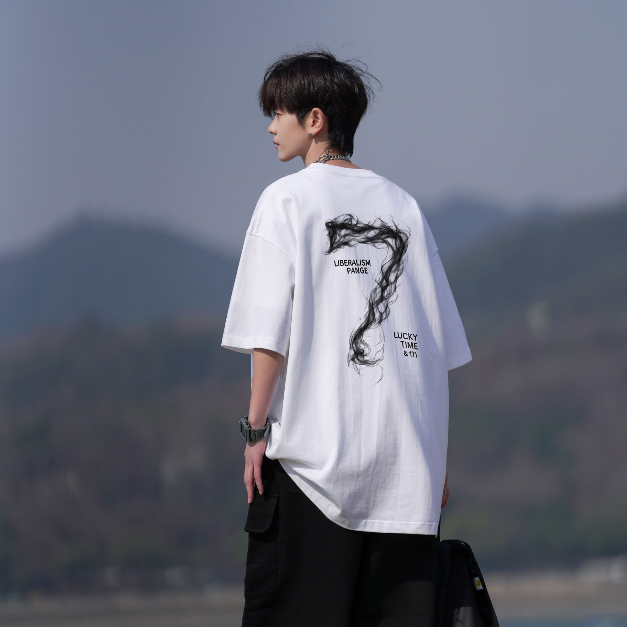 二更纯棉短袖T恤男夏季薄款宽松大码重磅衣服潮牌男生半袖体恤衫图片