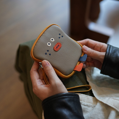 头层牛皮可爱吐司零钱包