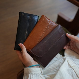 鹿小姐植鞣牛皮复古高级感便携实用真皮多卡位大容量长款钱包钱夹