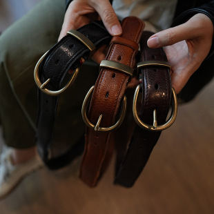 双层水洗植鞣牛皮复古铜扣百搭休闲简约真皮牛仔工装 休闲皮带腰带