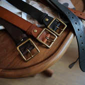 水染植鞣牛皮美式 复古铜日字扣百搭休闲真皮牛仔工装 休闲皮带腰带