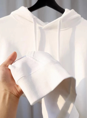 纯洁无瑕的白！350g重磅白色厚实连帽卫衣男秋冬纯色宽松外套帽衫