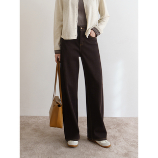 复古美拉德宽松阔腿裤 floradance咖色加绒弯刀牛仔裤 新款 冬季 女