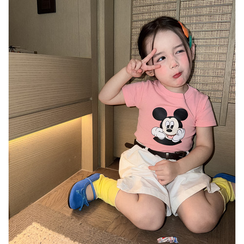 女童夏装卡通短袖短裤两件套童装