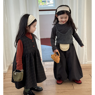 儿童千鸟格子洋气毛呢背心裙秋季 秋装 裙子 2025新款 女童连衣裙套装