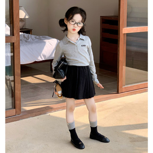 翻领上衣2件套2026春装 韩版 百褶裙套装 polo领长袖 学院风女童春季