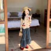 春秋装 2026新款 女宝宝马甲T恤牛仔裤 女童套装 三件套儿童春季 洋气