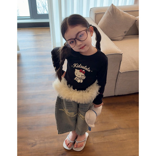 女童韩版卡通印花长袖网红春装圆领儿童洋气上衣衣服打底衫童装