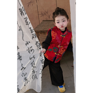 女童新中式套装冬装2025新款儿童中国风拜年服女宝宝复古过年马甲