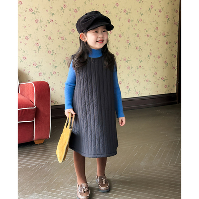 女童绗棉背心裙连衣裙套装韩版