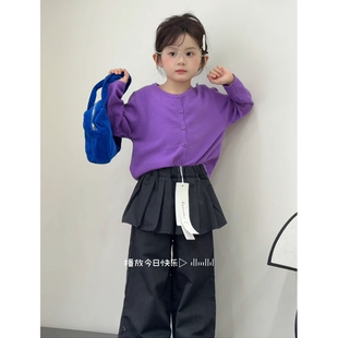 韩版女童2026秋季新款紫色开衫百褶裙裤两件套休闲百搭儿童套装潮