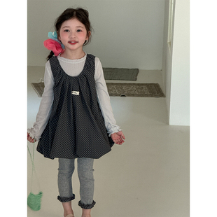 韩版女童波点连衣裙套装2026春装儿童洋气叠穿公主裙宝宝圆领裙子