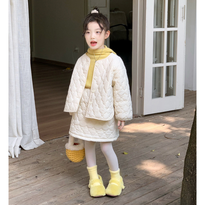 女童绗棉外套+半裙套装洋气秋冬