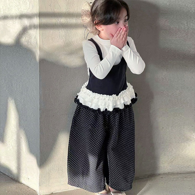 女童假两件T恤阔腿裤套装春装