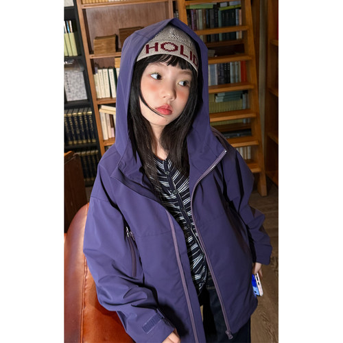 韩版女童连帽防风户外冲锋衣