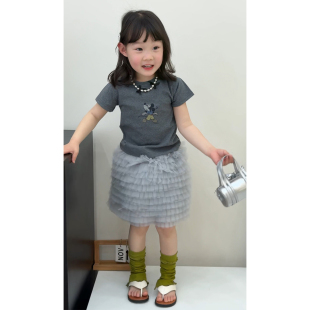 洋气网纱裙裙套装 卡通印花T恤蛋糕裙2件套2026春夏装 女童夏季 韩版