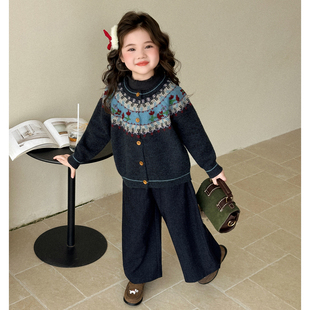 清仓女童费尔岛毛衣秋装女宝宝洋气时髦针织衫儿童秋冬季加厚开衫