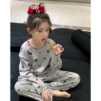2025秋季女童韩版家居服套装儿童洋气卡通KT猫睡衣睡裤童装两件套