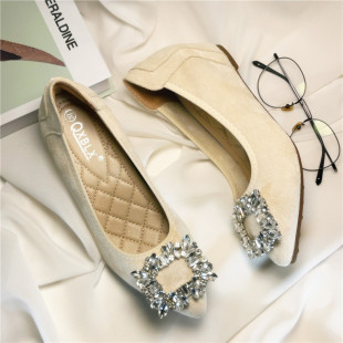 女鞋 水钻绒面尖头软底小码 女 小个子内增高豆豆鞋 33单鞋 新款