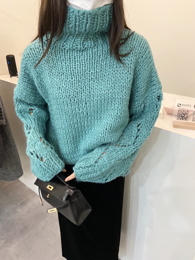 大头花同款 粗线高领针织毛衣女