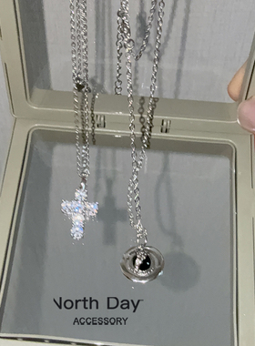 Northday 爆闪十字架mini叠搭ins锆石微镶钛钢保色项链锁骨链