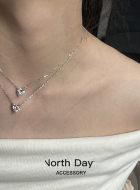 长期主义 通体纯银925不褪色老钱风高碳钻2ct桃心爱心钻石项链