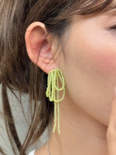 Northday高版本小众蔷薇绿蝴蝶结流苏串珠小米珠耳环女耳钉耳饰