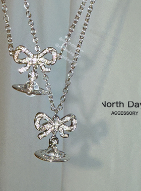 直井怜同款 蝴蝶感orb立体飞碟蝴蝶结白玻璃球土星星球耳钉项链