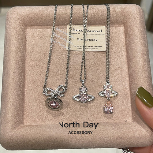 Northday实拍稀缺！淡粉色厄瓜多尔冷玫瑰宝石人鱼泪土星项链钛钢