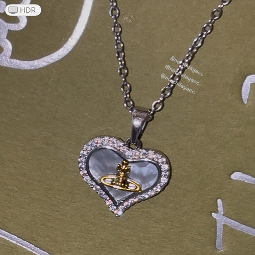 Northday自制款 经典金银撞色土星白贝母贝壳爱心桃心钛钢项链女