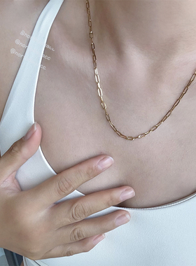 长期主义@经典不掉色出口ins欧美百搭钛钢方块链项链手链回形针