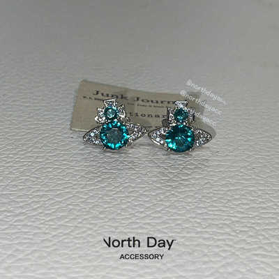 现货自制秋冬限定色 贵气感翡cui绿宝石土星星球耳钉耳环