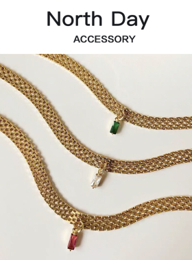 稀缺jue版  欧美chic时髦mini宝石choker钛钢18K金网链编织项链女