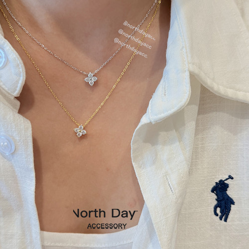 Northday自留 龙心同款长期主义四叶草高碳钻通体纯银925项链耳钉