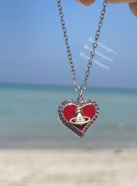 Northday自制发财红！钛钢红爱心桃心粉色贝壳土星项链锁骨链