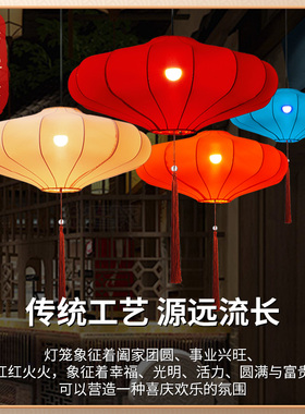 中式花灯复古飞碟灯笼开业酒店手绘仿古布艺古风手绘异形国画灯笼