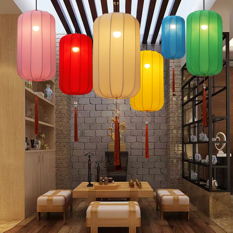 新中式布艺吊灯彩色婚礼路引火锅店景区定制中国风长形冬瓜红灯笼