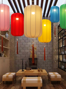 新中式布艺吊灯彩色婚礼路引火锅店景区定制中国风长形冬瓜红灯笼