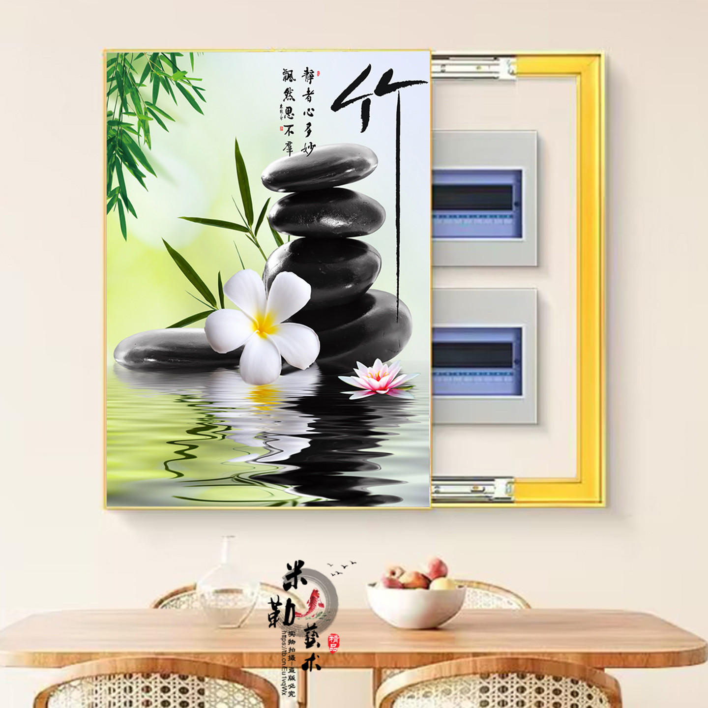 液压推拉免打孔电表箱遮挡装饰画